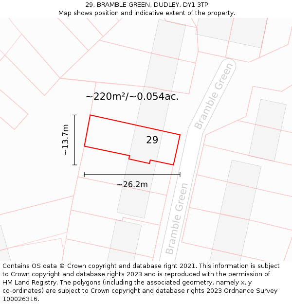 29, BRAMBLE GREEN, DUDLEY, DY1 3TP: Plot and title map