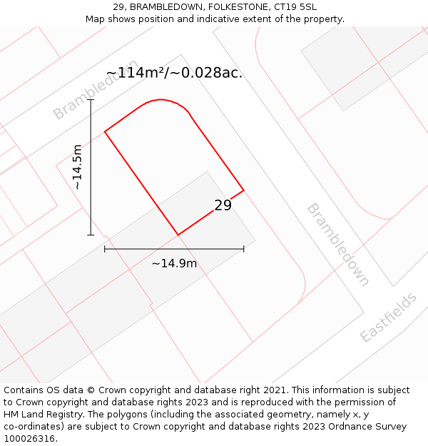 29, BRAMBLEDOWN, FOLKESTONE, CT19 5SL: Plot and title map