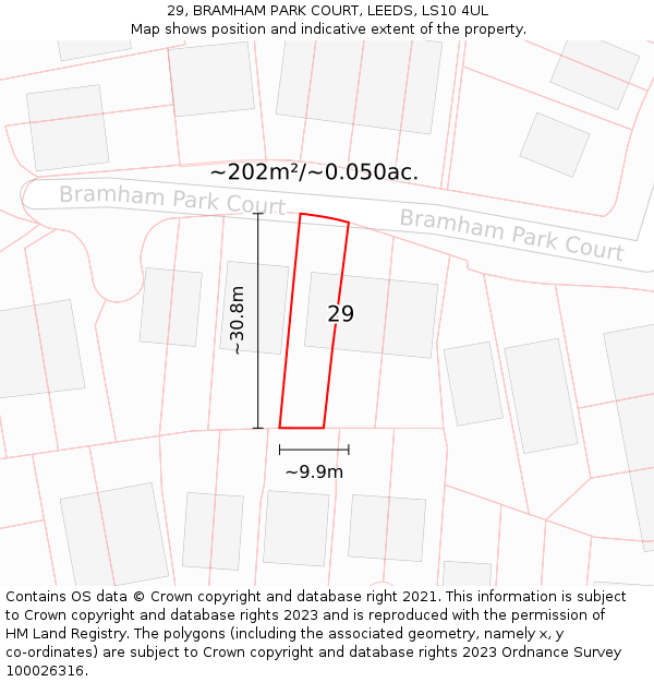 29, BRAMHAM PARK COURT, LEEDS, LS10 4UL: Plot and title map