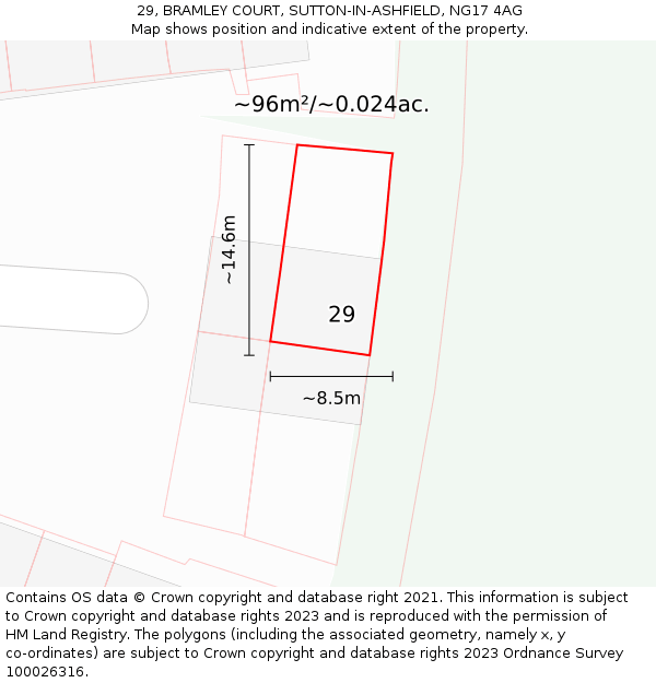 29, BRAMLEY COURT, SUTTON-IN-ASHFIELD, NG17 4AG: Plot and title map