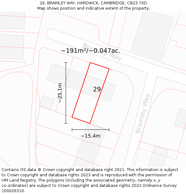 29, BRAMLEY WAY, HARDWICK, CAMBRIDGE, CB23 7XD: Plot and title map
