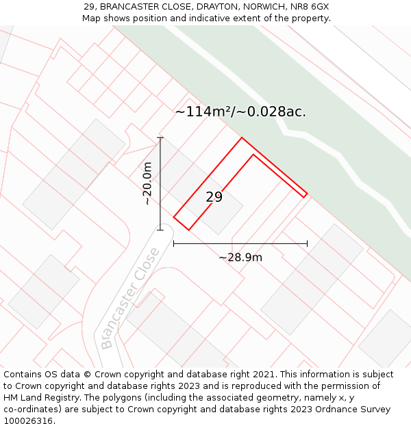 29, BRANCASTER CLOSE, DRAYTON, NORWICH, NR8 6GX: Plot and title map
