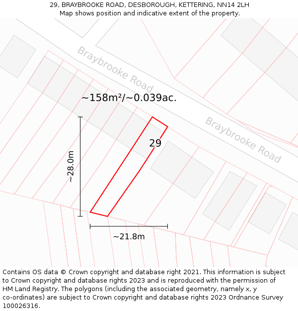 29, BRAYBROOKE ROAD, DESBOROUGH, KETTERING, NN14 2LH: Plot and title map