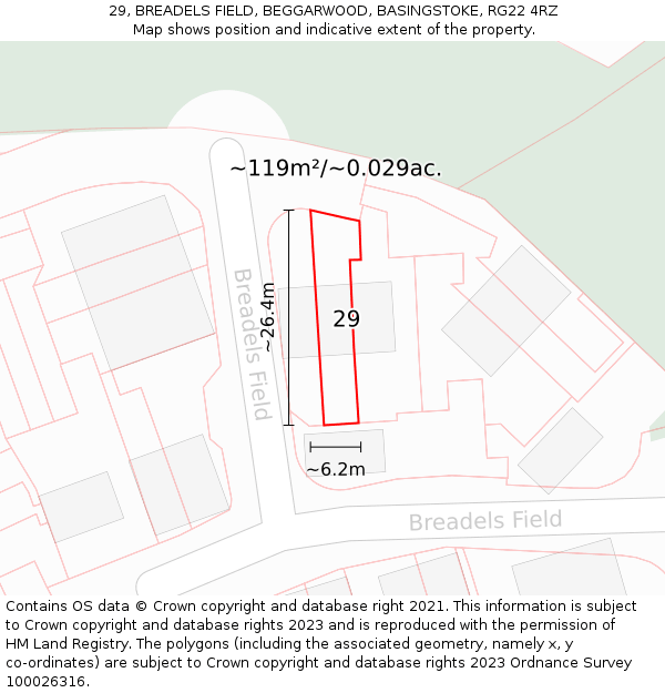 29, BREADELS FIELD, BEGGARWOOD, BASINGSTOKE, RG22 4RZ: Plot and title map