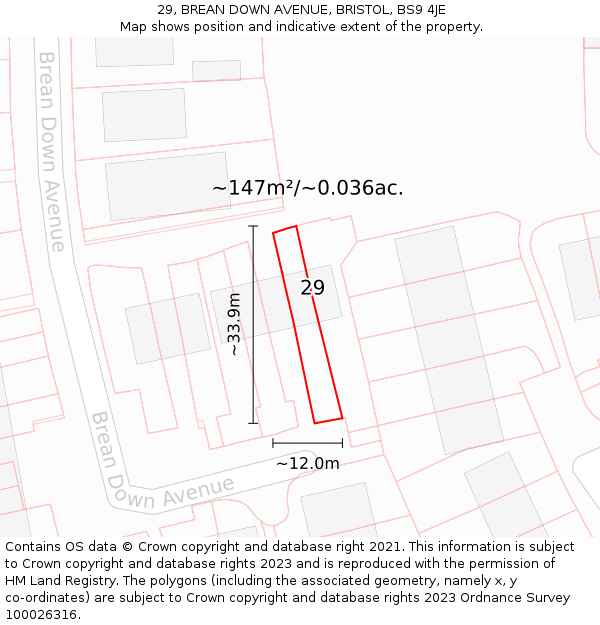 29, BREAN DOWN AVENUE, BRISTOL, BS9 4JE: Plot and title map