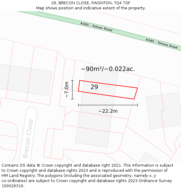 29, BRECON CLOSE, PAIGNTON, TQ4 7GF: Plot and title map