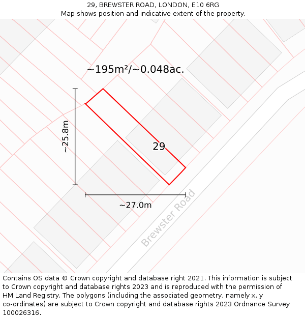 29, BREWSTER ROAD, LONDON, E10 6RG: Plot and title map
