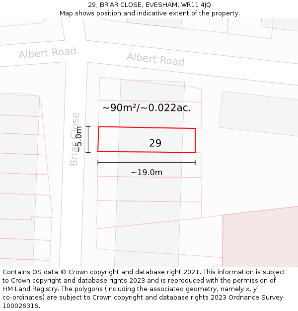 29, BRIAR CLOSE, EVESHAM, WR11 4JQ: Plot and title map