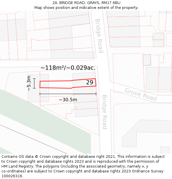 29, BRIDGE ROAD, GRAYS, RM17 6BU: Plot and title map