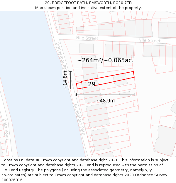 29, BRIDGEFOOT PATH, EMSWORTH, PO10 7EB: Plot and title map