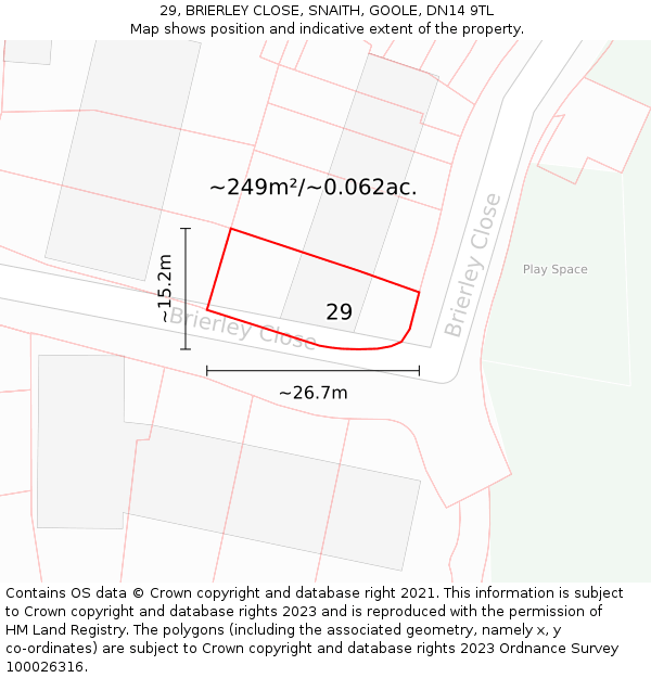 29, BRIERLEY CLOSE, SNAITH, GOOLE, DN14 9TL: Plot and title map