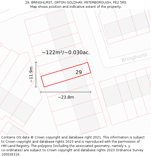 29, BRINGHURST, ORTON GOLDHAY, PETERBOROUGH, PE2 5RS: Plot and title map