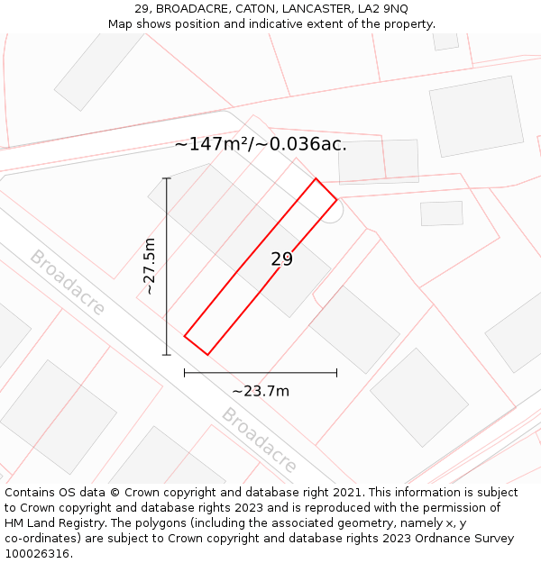29, BROADACRE, CATON, LANCASTER, LA2 9NQ: Plot and title map