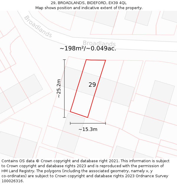 29, BROADLANDS, BIDEFORD, EX39 4QL: Plot and title map
