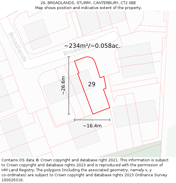 29, BROADLANDS, STURRY, CANTERBURY, CT2 0BE: Plot and title map