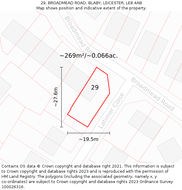 29, BROADMEAD ROAD, BLABY, LEICESTER, LE8 4AB: Plot and title map