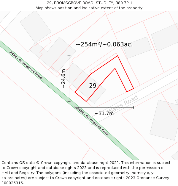 29, BROMSGROVE ROAD, STUDLEY, B80 7PH: Plot and title map