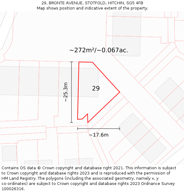29, BRONTE AVENUE, STOTFOLD, HITCHIN, SG5 4FB: Plot and title map