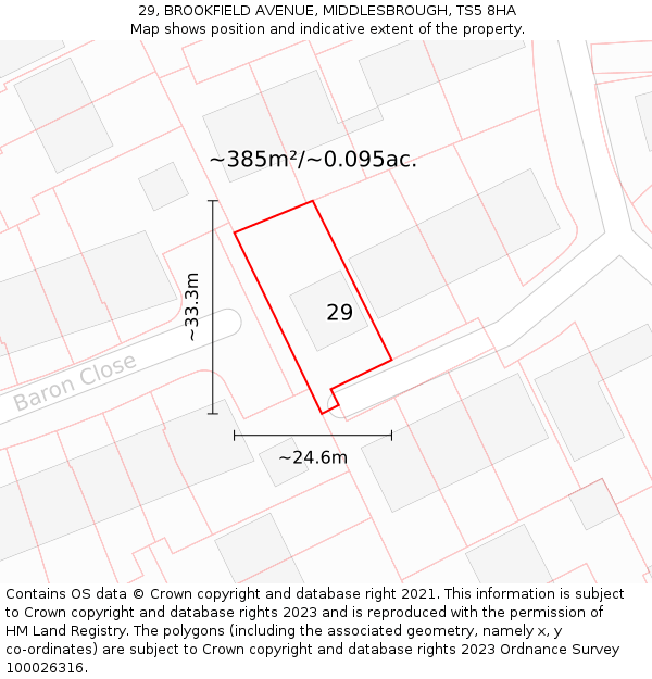 29, BROOKFIELD AVENUE, MIDDLESBROUGH, TS5 8HA: Plot and title map
