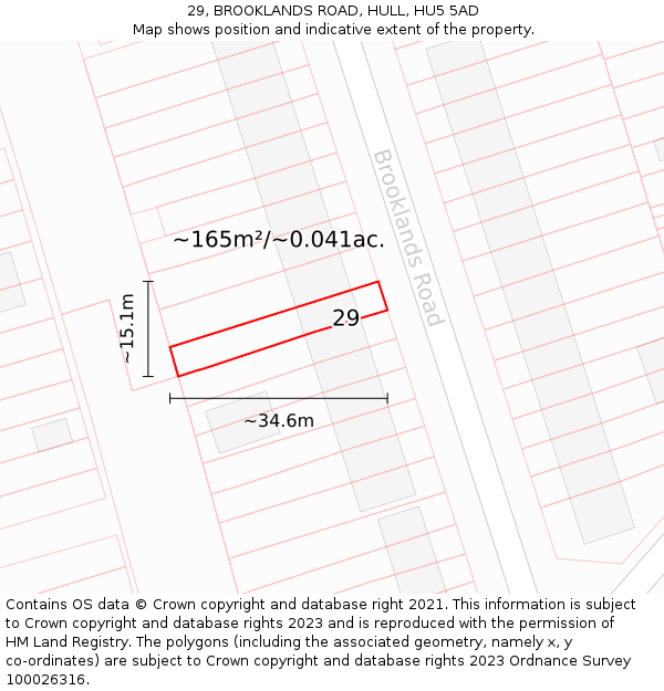 29, BROOKLANDS ROAD, HULL, HU5 5AD: Plot and title map