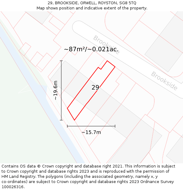 29, BROOKSIDE, ORWELL, ROYSTON, SG8 5TQ: Plot and title map
