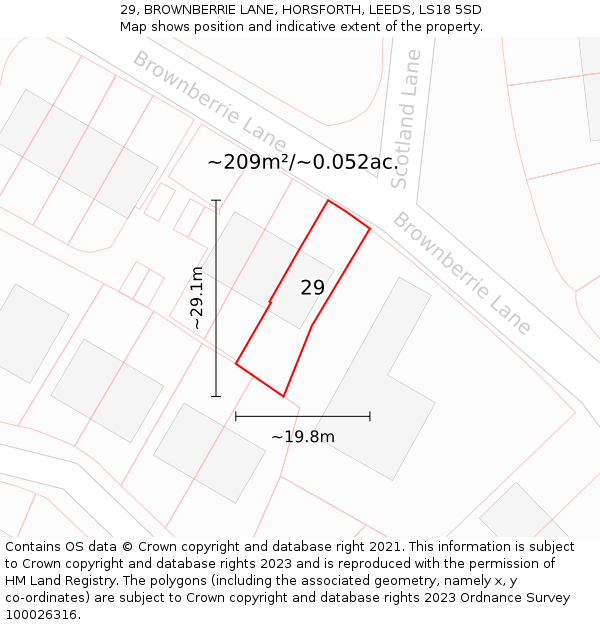 29, BROWNBERRIE LANE, HORSFORTH, LEEDS, LS18 5SD: Plot and title map