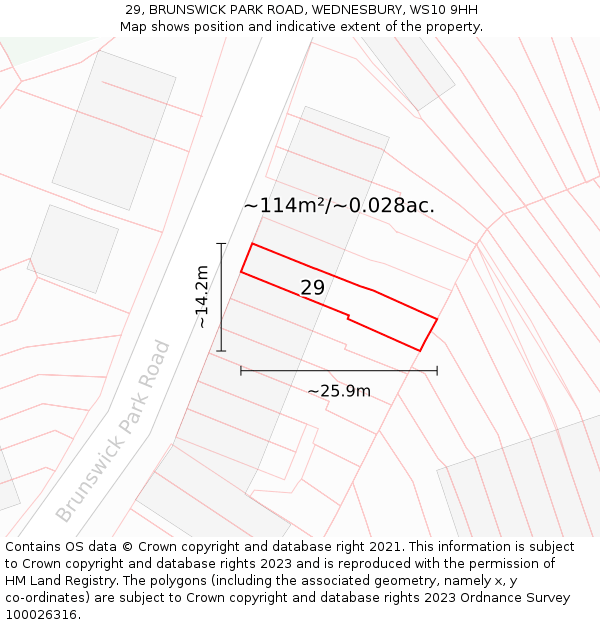 29, BRUNSWICK PARK ROAD, WEDNESBURY, WS10 9HH: Plot and title map