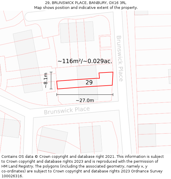 29, BRUNSWICK PLACE, BANBURY, OX16 3RL: Plot and title map