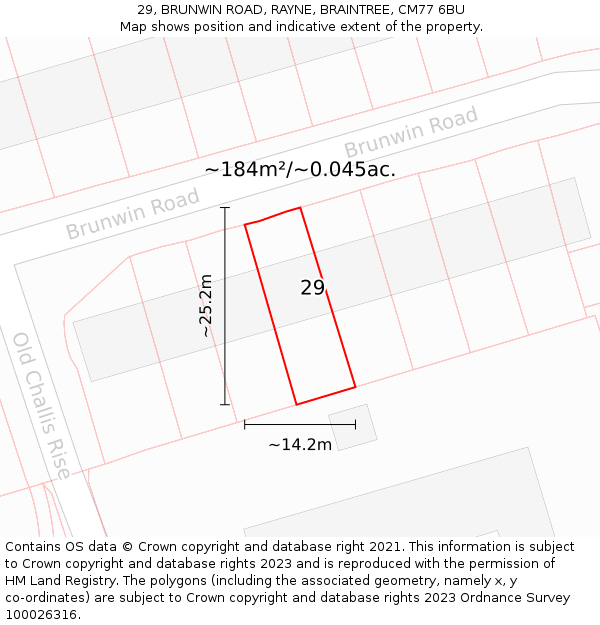 29, BRUNWIN ROAD, RAYNE, BRAINTREE, CM77 6BU: Plot and title map