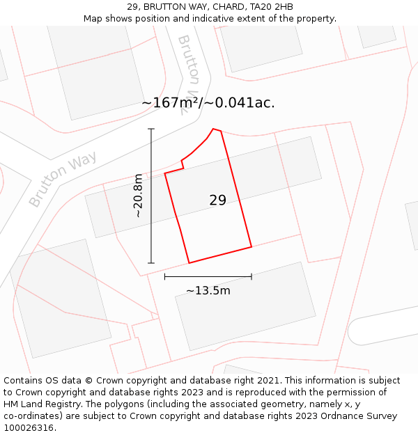 29, BRUTTON WAY, CHARD, TA20 2HB: Plot and title map