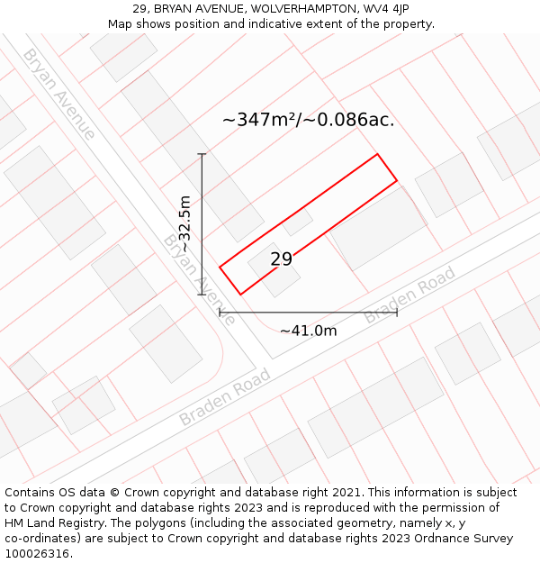 29, BRYAN AVENUE, WOLVERHAMPTON, WV4 4JP: Plot and title map