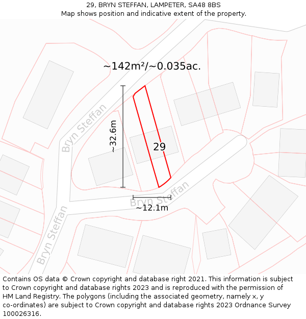 29, BRYN STEFFAN, LAMPETER, SA48 8BS: Plot and title map