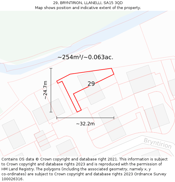 29, BRYNTIRION, LLANELLI, SA15 3QD: Plot and title map