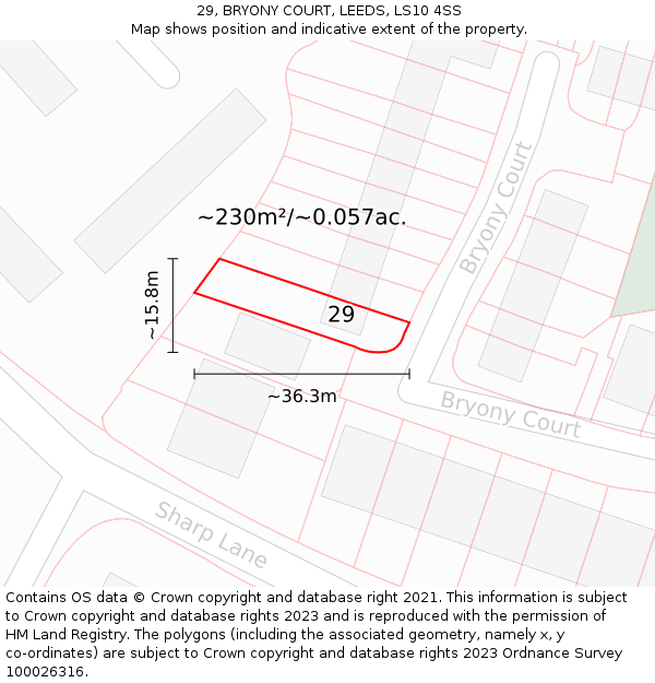 29, BRYONY COURT, LEEDS, LS10 4SS: Plot and title map
