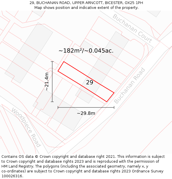 29, BUCHANAN ROAD, UPPER ARNCOTT, BICESTER, OX25 1PH: Plot and title map