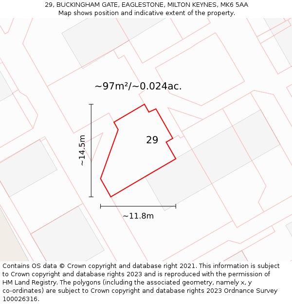 29, BUCKINGHAM GATE, EAGLESTONE, MILTON KEYNES, MK6 5AA: Plot and title map