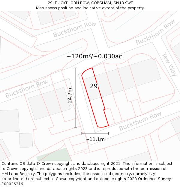 29, BUCKTHORN ROW, CORSHAM, SN13 9WE: Plot and title map