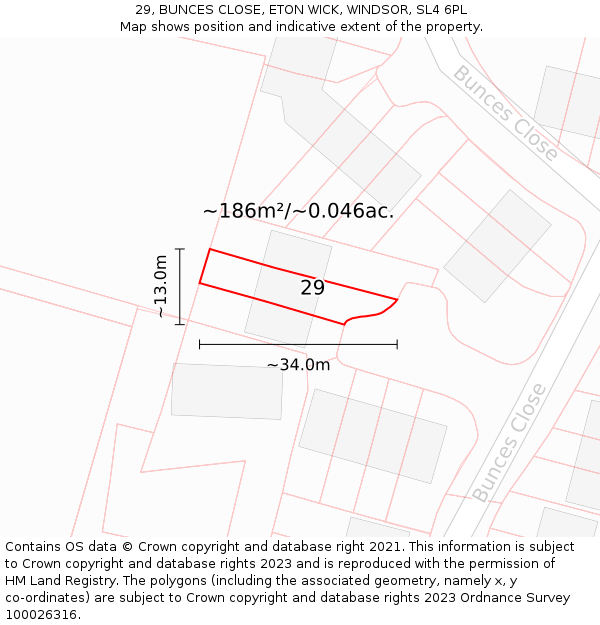 29, BUNCES CLOSE, ETON WICK, WINDSOR, SL4 6PL: Plot and title map