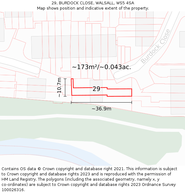29, BURDOCK CLOSE, WALSALL, WS5 4SA: Plot and title map