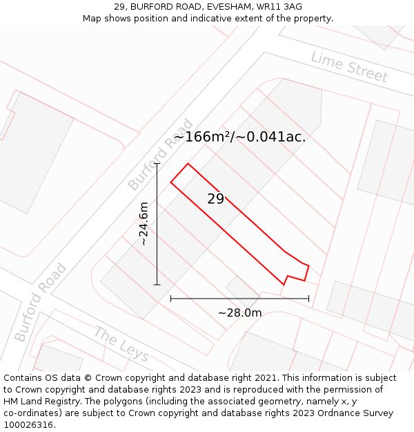 29, BURFORD ROAD, EVESHAM, WR11 3AG: Plot and title map