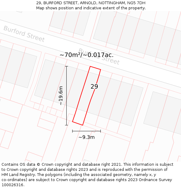 29, BURFORD STREET, ARNOLD, NOTTINGHAM, NG5 7DH: Plot and title map