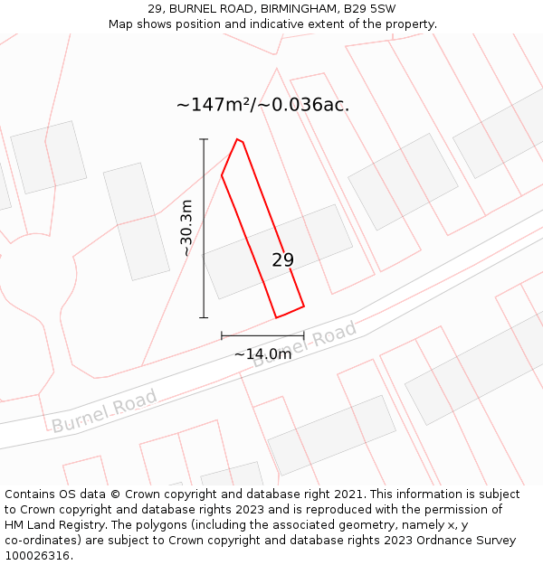 29, BURNEL ROAD, BIRMINGHAM, B29 5SW: Plot and title map
