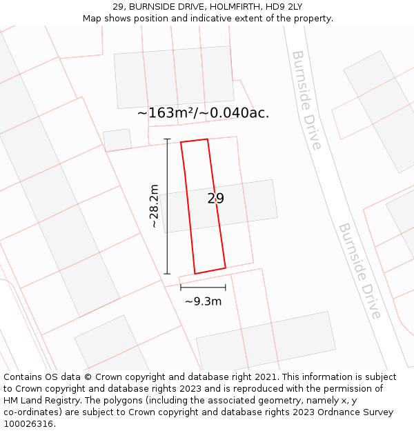 29, BURNSIDE DRIVE, HOLMFIRTH, HD9 2LY: Plot and title map