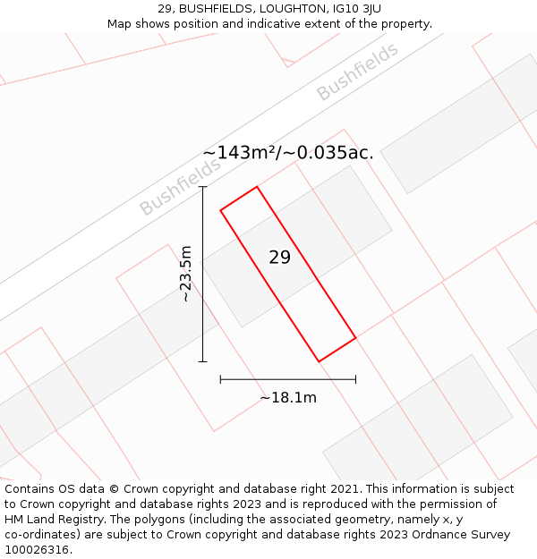 29, BUSHFIELDS, LOUGHTON, IG10 3JU: Plot and title map