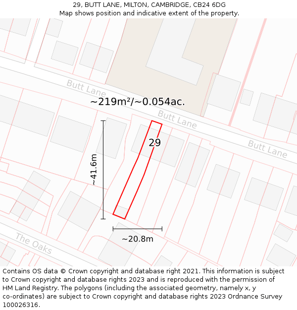 29, BUTT LANE, MILTON, CAMBRIDGE, CB24 6DG: Plot and title map