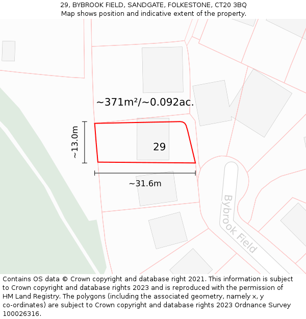 29, BYBROOK FIELD, SANDGATE, FOLKESTONE, CT20 3BQ: Plot and title map