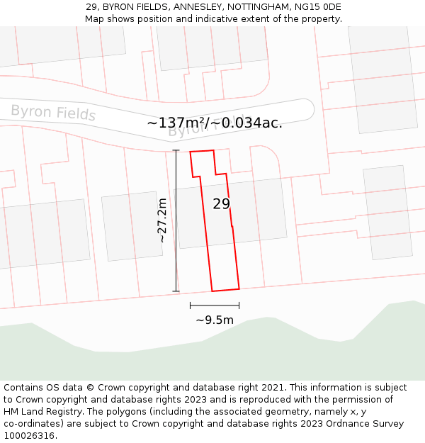 29, BYRON FIELDS, ANNESLEY, NOTTINGHAM, NG15 0DE: Plot and title map