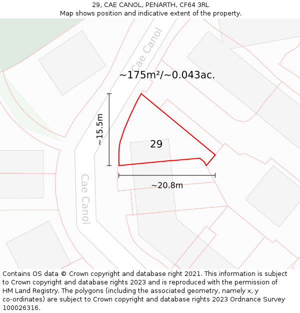 29, CAE CANOL, PENARTH, CF64 3RL: Plot and title map