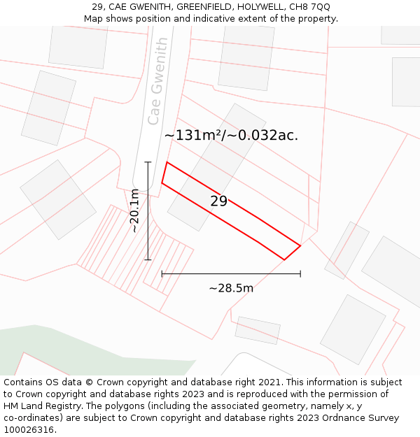 29, CAE GWENITH, GREENFIELD, HOLYWELL, CH8 7QQ: Plot and title map