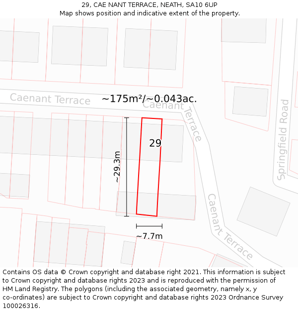 29, CAE NANT TERRACE, NEATH, SA10 6UP: Plot and title map